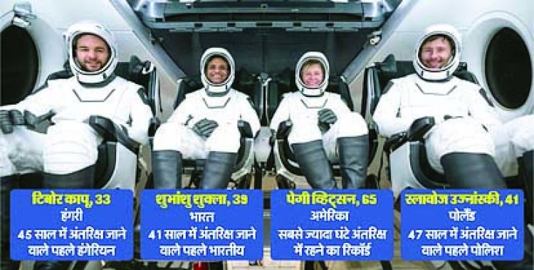 28 घंटे यात्रा के बाद अंतरराष्ट्रीय अंतरिक्ष स्टेशन पहुंचे शुभांशु सहित चार अंतरिक्ष यात्री