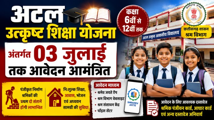 अटल उत्कृष्ट शिक्षा योजना: श्रमिकों के बच्चों को मिलेगी मुफ्त आवासीय शिक्षा, 3 जुलाई तक करें आवेदन