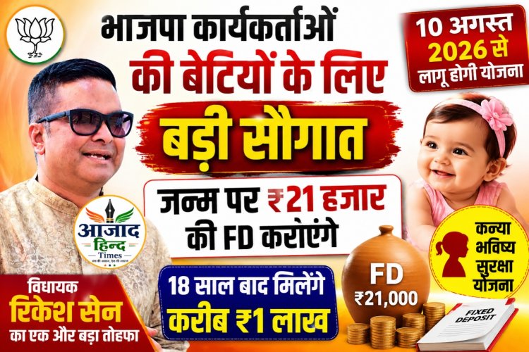 भाजपा कार्यकर्ताओं की बेटियों के लिए बड़ी सौगात, जन्म पर ₹21 हजार की एफडी कराएंगे विधायक रिकेश सेन