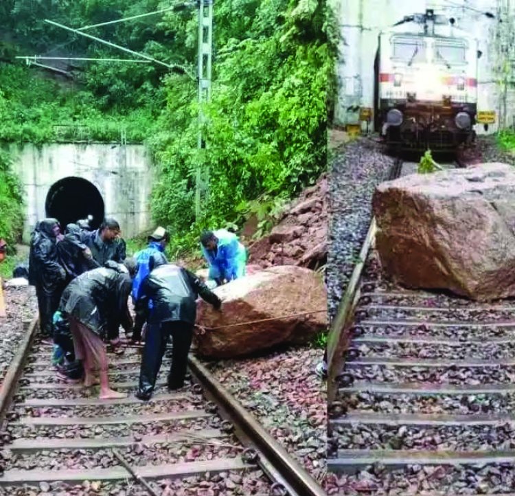 चलती ट्रेन के सामने रेलवे ट्रैक पर गिरा चट्टान, बड़ा हादसा टला