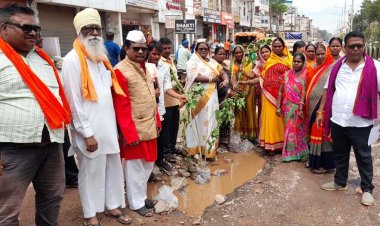 कुंभकर्णी निंद में सोई दुर्ग जिले के प्रशासन को जगाने गड्ढों में रोपे गए बेशरम के पौधे