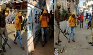 घर में घुसकर युवती के चेहरे पर ब्लेड मारकर घायल करने वाले आरोपी का पुलिस ने निकाला जुलूस
