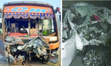 लग्जरी बस और कार की टक्कर में 9 लोगों की मौत, 15 जख्ती