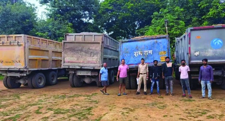 खनिज विभाग ने अवैध परिवहन करते 14 ट्रकों किया जब्त