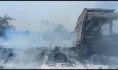 VIDEO दुर्ग जिले में पटाखों से भरे ट्रक में लगी भीषण आग