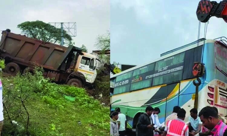डंपर और स्लीपर बस में टक्कर, तीन लोगों की मौत