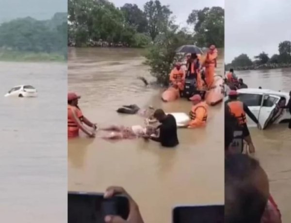 चार दिन बाद उफनते नाले से निकली कार, पूर्व सरपंच और पत्नी के शव बरामद, हाथों में हाथ थामे मिली अंतिम विदाई
